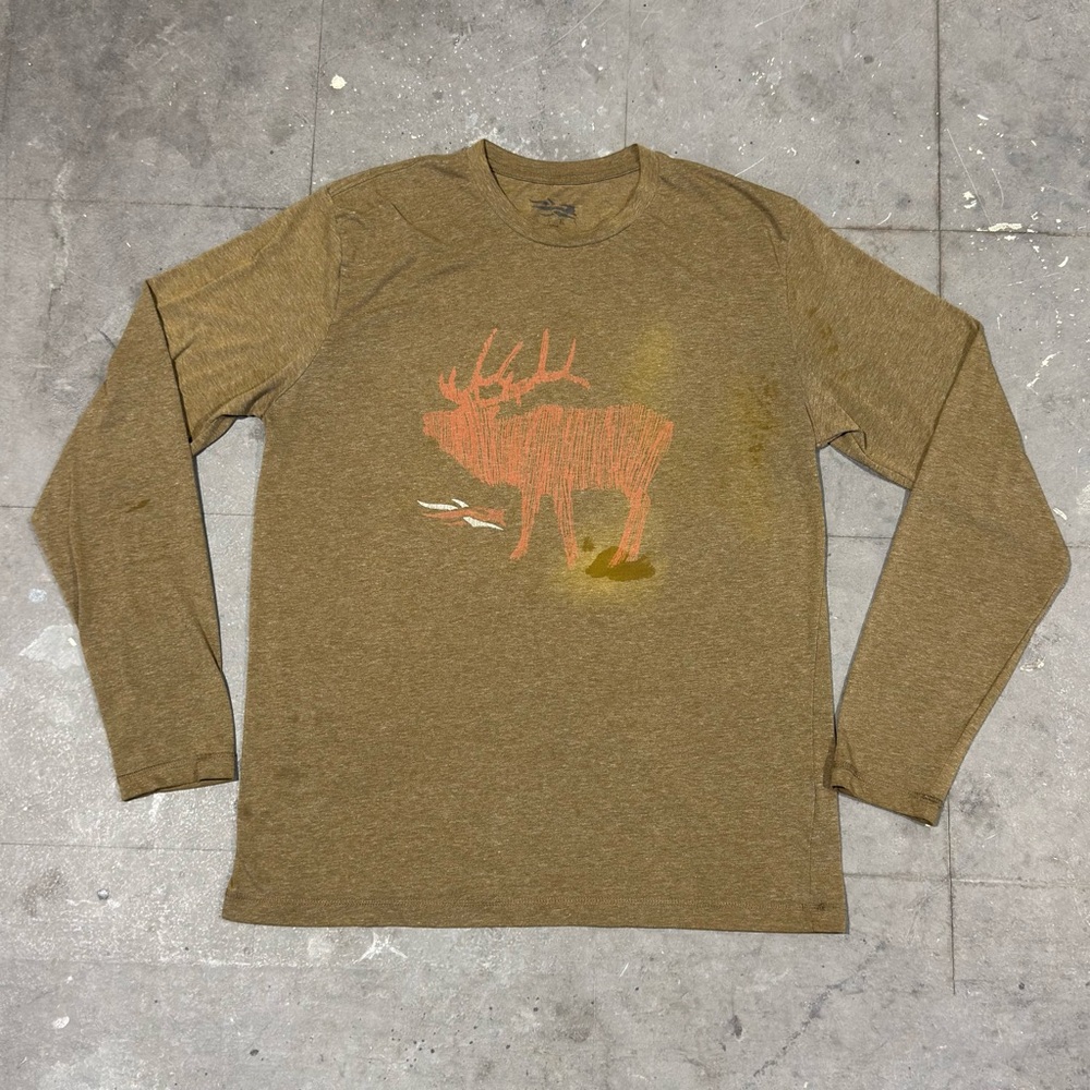 Sitka Gear Mens T Shirt X Large Green Elk Long Sleeve Pima Cotton Logo Hunting